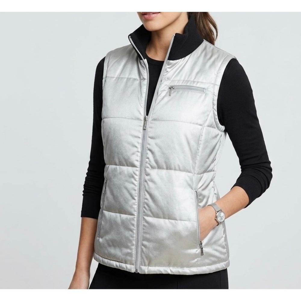 Lauren Ralph Lauren Puffer Women's Vest Reversible Silver Black Medium